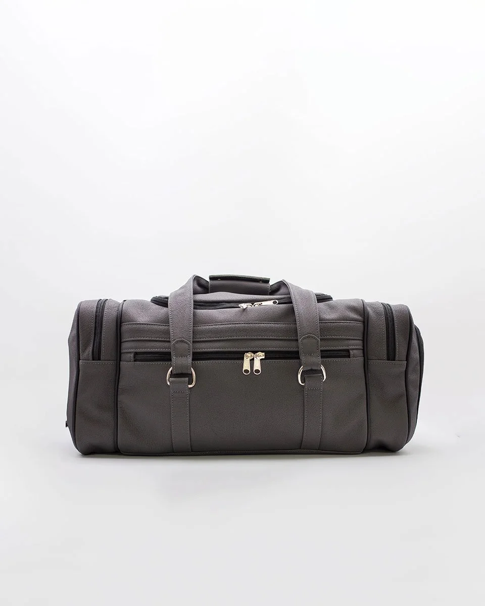 VR Weekender Bag in dark gray buffalo hide leather with logo embroidery