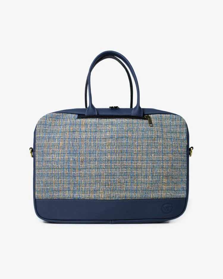 VI Tablet Pouch 16" with handle and strap raindrop in indigo cowhide leather