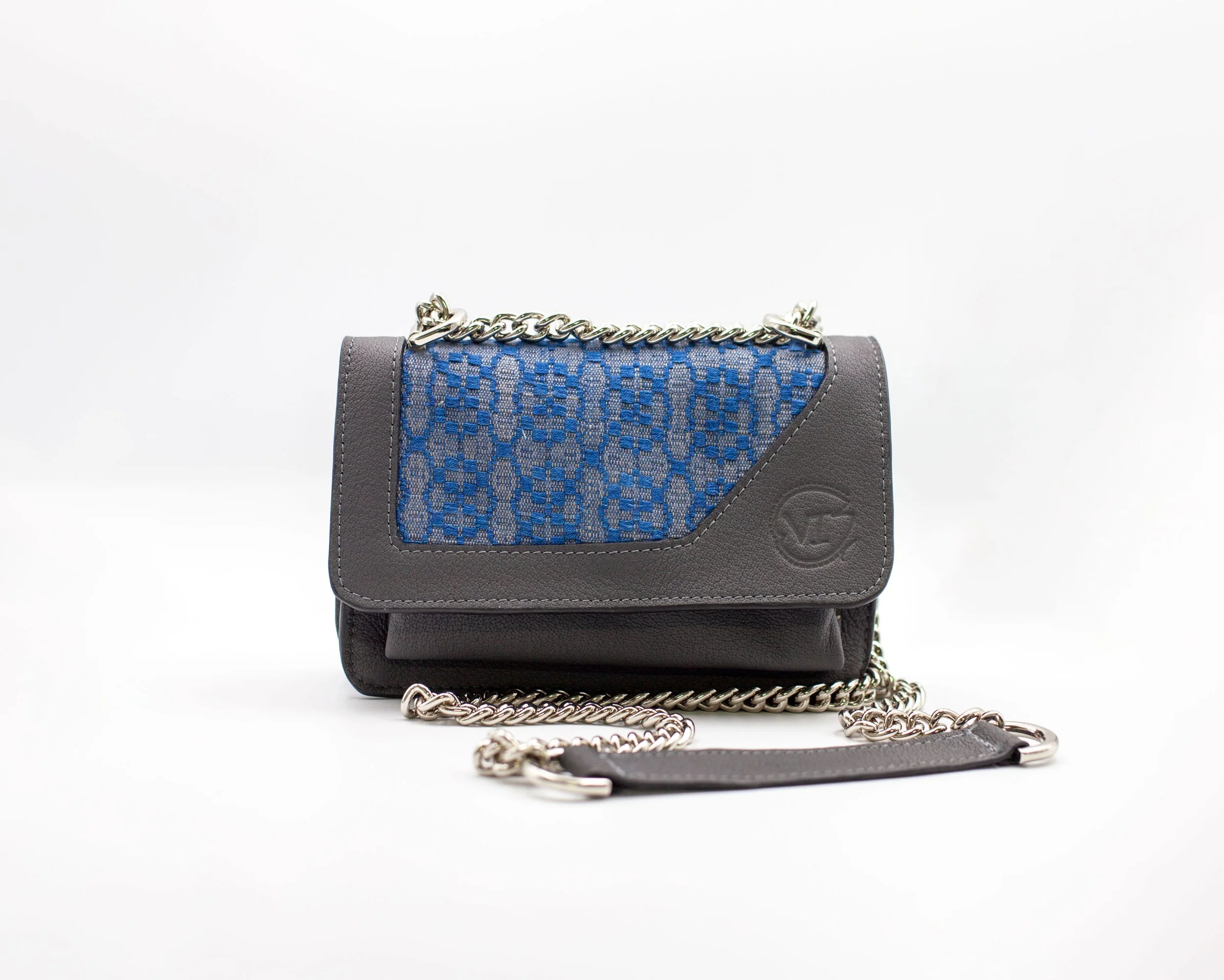 VI Shoulder Bag Crystal in dark gray leather