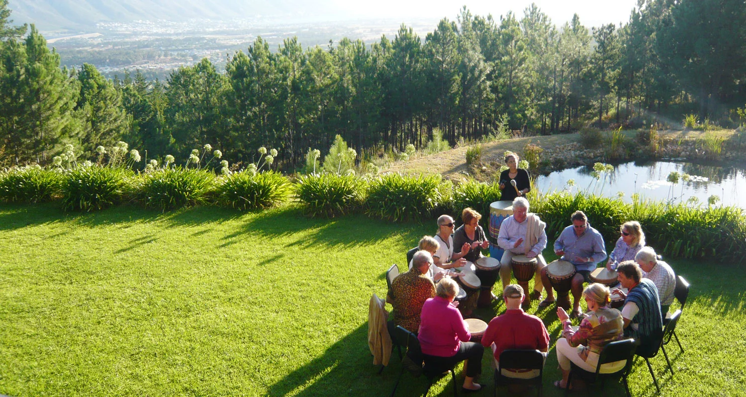 The conference room opens up on to the lawn with views over False Bay