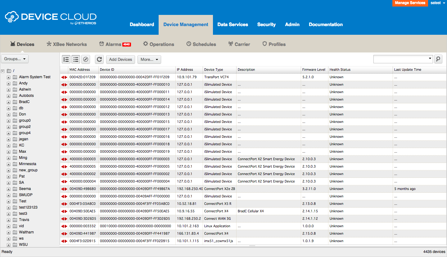 This is a screenshot of the old Device Cloud platform UI