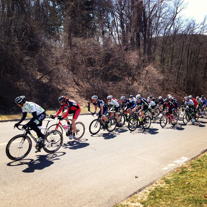 Cat 3 race on the first loop. Great race to watch because it was such a short circuit we got to see them every few minutes.