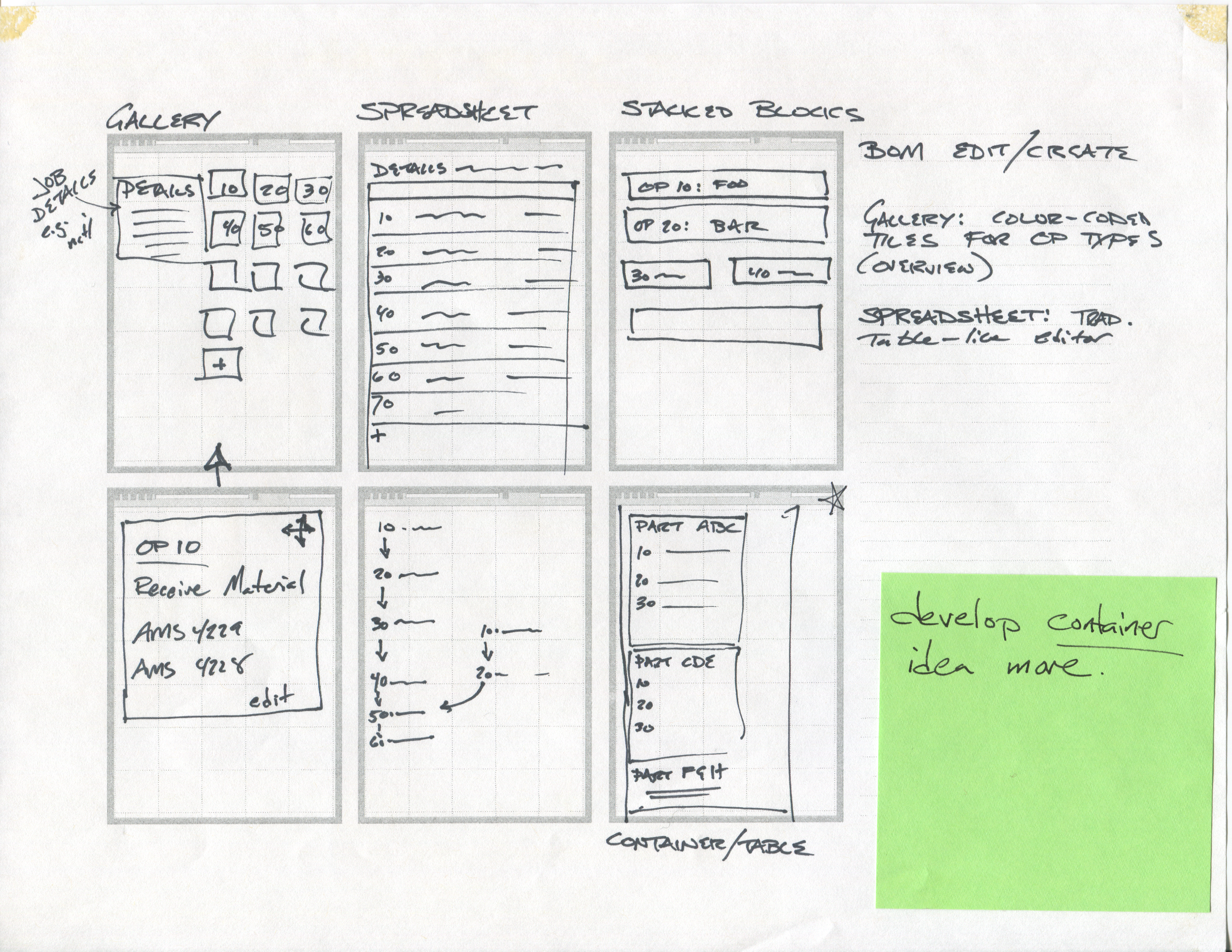 Broad ideation sketching for production workflow display & editing