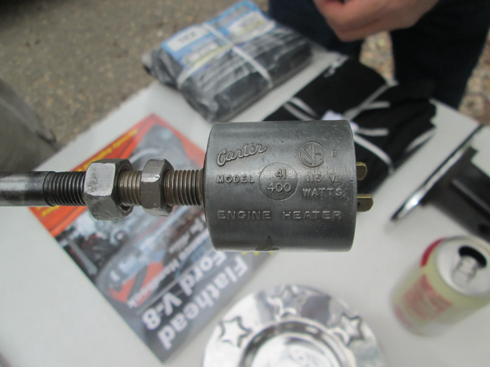 Original Ford block heater -- install in place of one head stud.