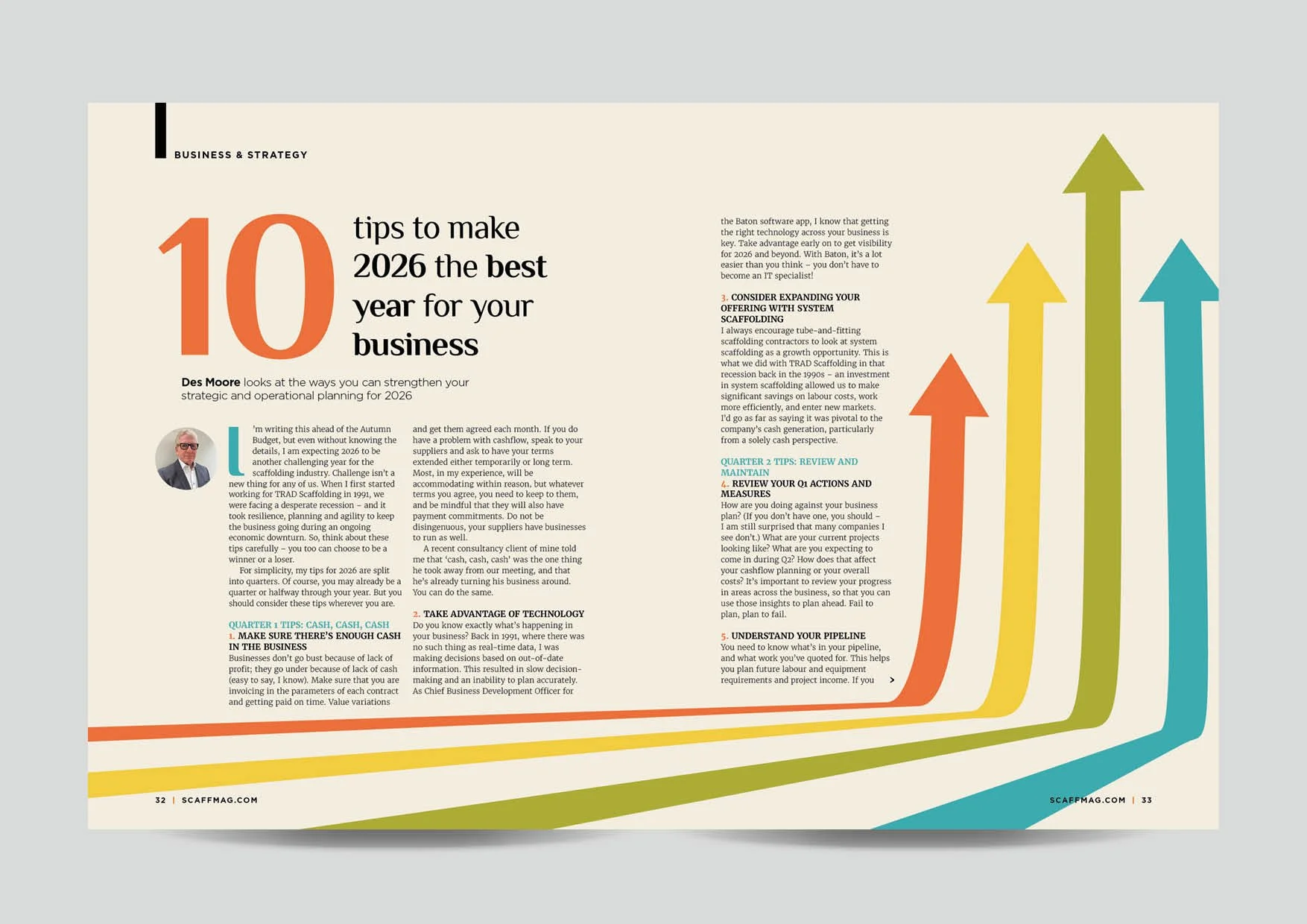 Editorial design for the trade magazine Scaffmag for scaffolders and construction workers