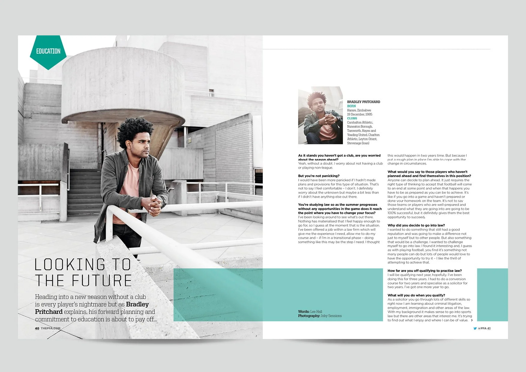 Magazine spread for the Professional Footballers Association magazine