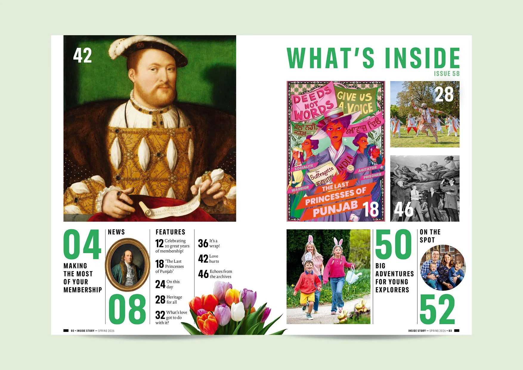 Inside Story magazine contents pages for the Historic Royal Palaces