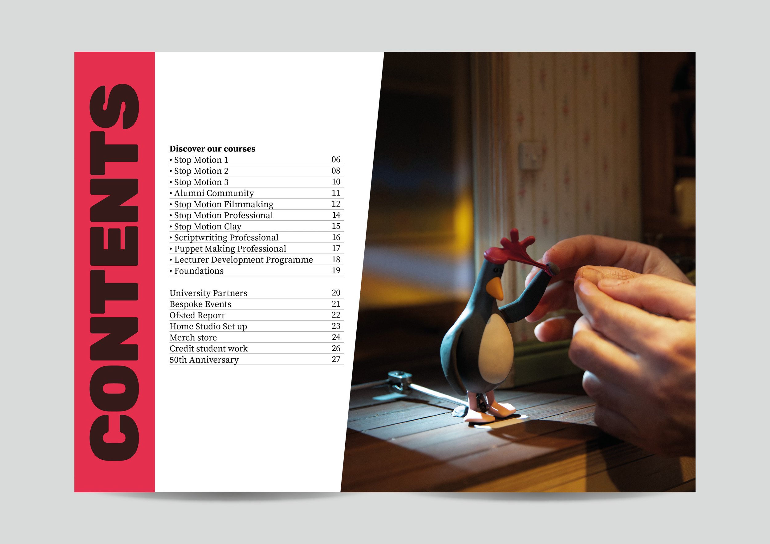 Aardman Academy Prospectus contents page