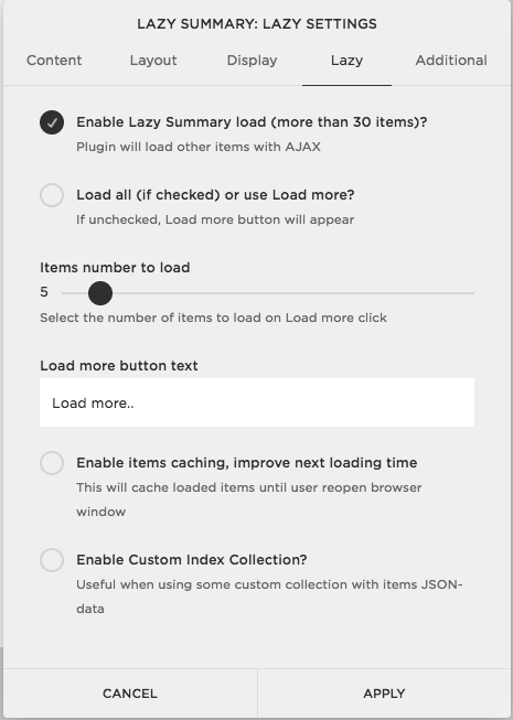 Lazy Summary Settings