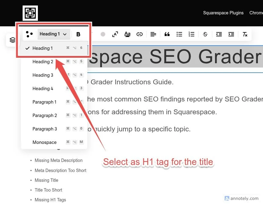 Squarespace Heading 1