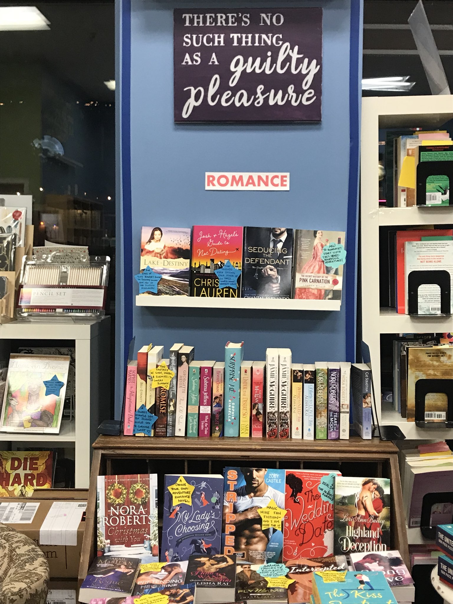 The new romance section at One More Page Books. Photo credit: Angela Maria Hart