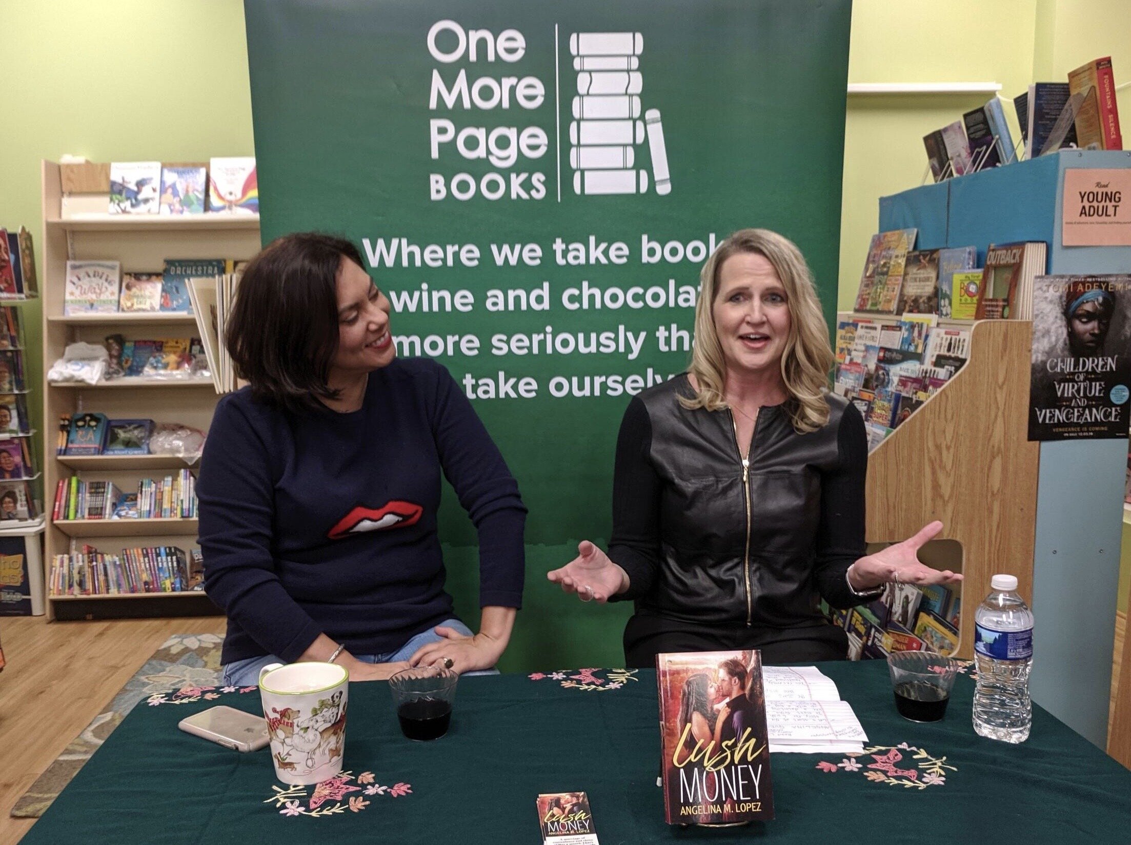 Angelina and friend Colleen McCain Nelson during author chat