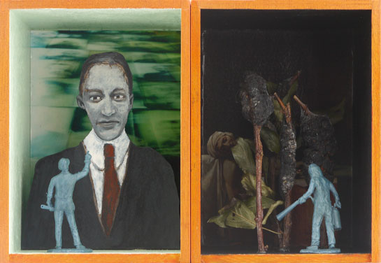 Long Past the Better Days Tempera on board, giclee prints, acrylic and found objects 6-1/8" x 8-7/8" x 4-3/16", 2014