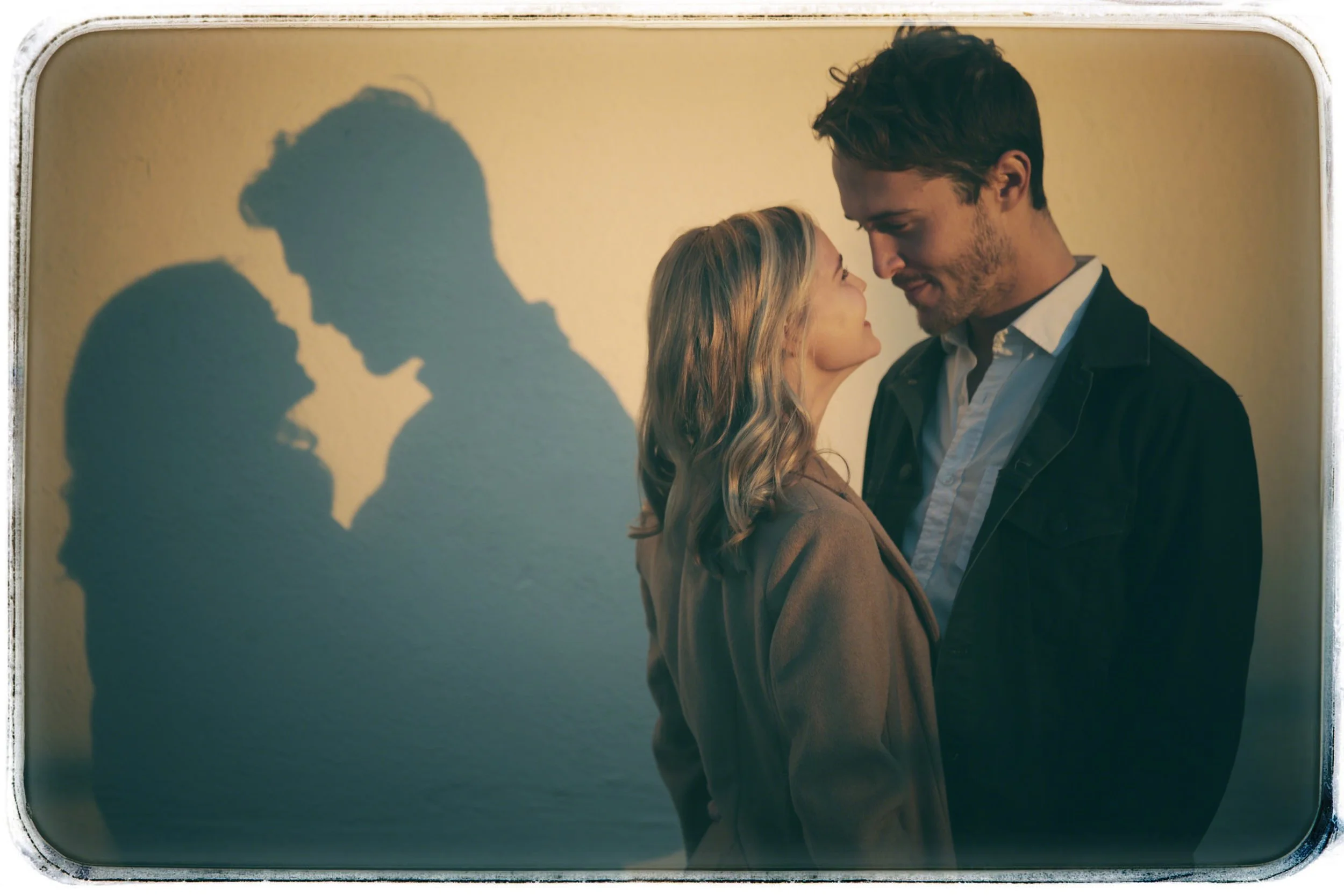 Golden Hour Couple Portrait with Artistic Shadow Play