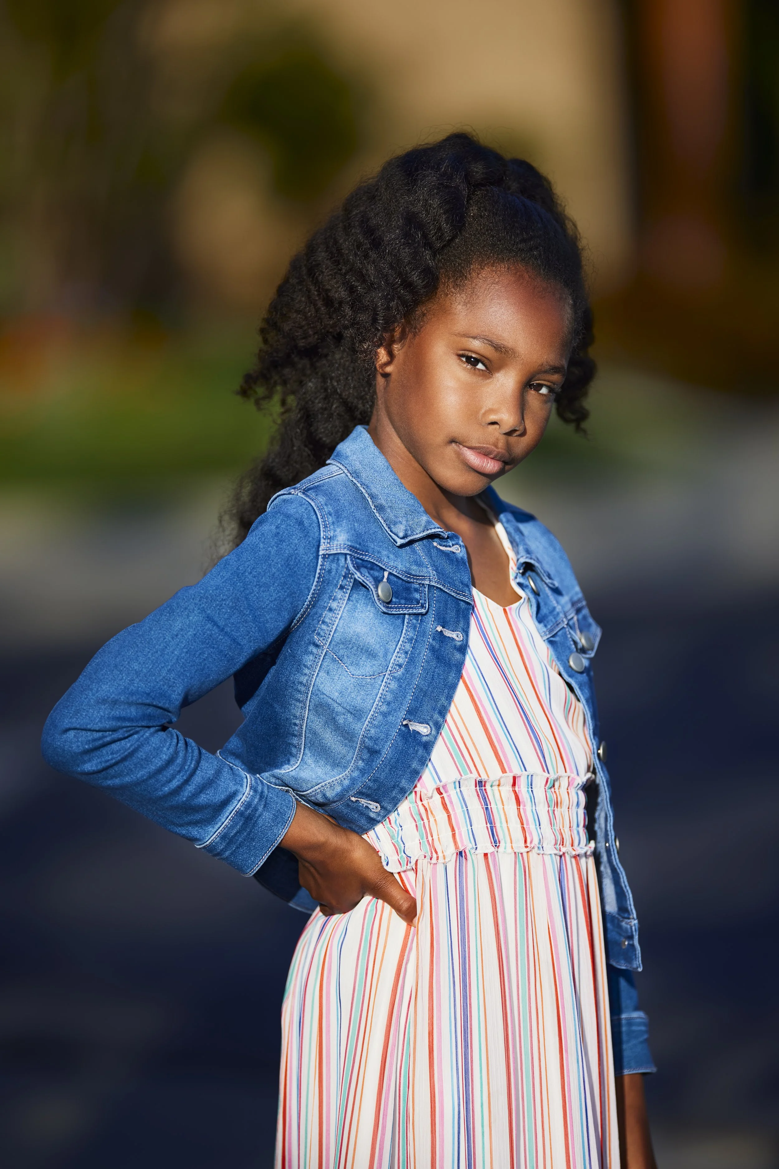 Confident Child Portrait in Natural Light with Denim and Colo