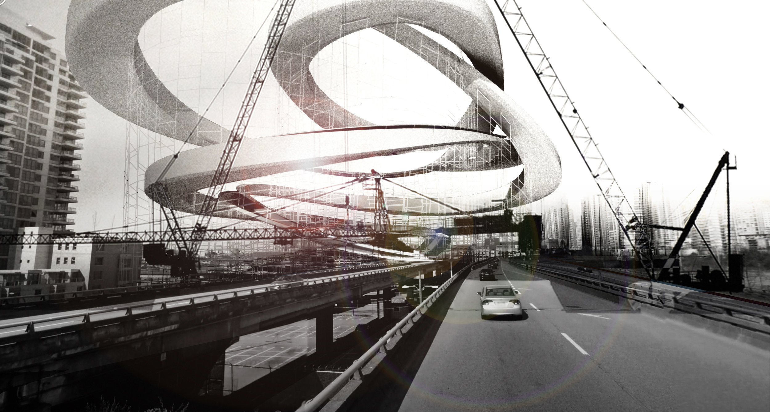 Situated on the ruins of a failed expressway, it would be a symbol of achievement and hope for Vancouver, a man-made mountainous pathway for all to exercise or drive upward together while enjoying the majestic view of the north shore and the natural landscape beyond.