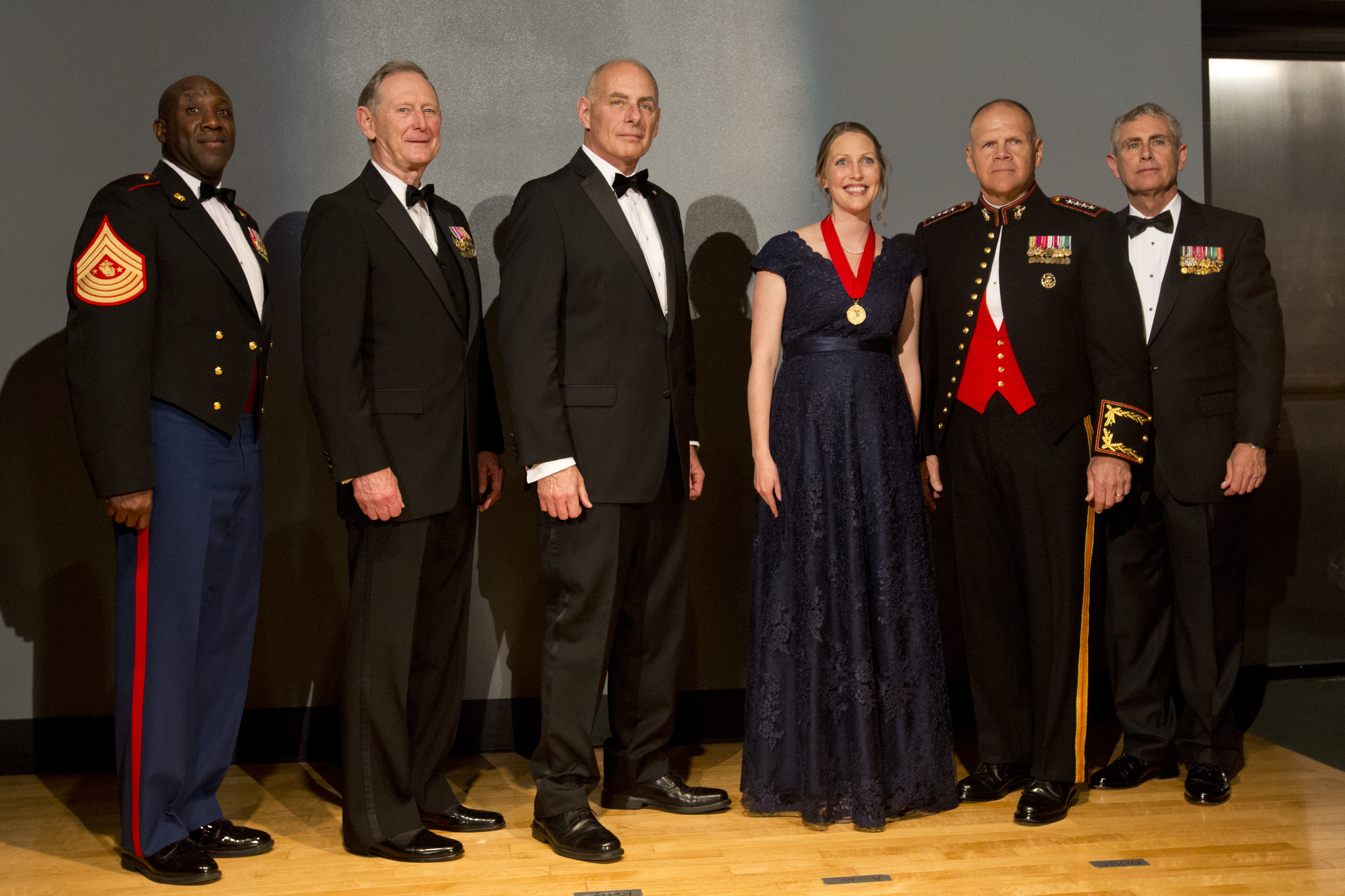  (left to right) Sgt. Maj. Ronald L. Green, &nbsp;Chairmen Gen Walk Boomer (Ret), incoming Chairman Gen John Kelly (Ret),&nbsp;Mardie Rees, Gen Robert B. Neller, and Marine Corps Heritage Foundation President Lt.&nbsp;Gen Robert R. Blackman, Jr. (Ret