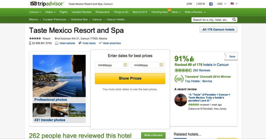 Figure 2 Taste Resorts if it appeared on Trip Advisor