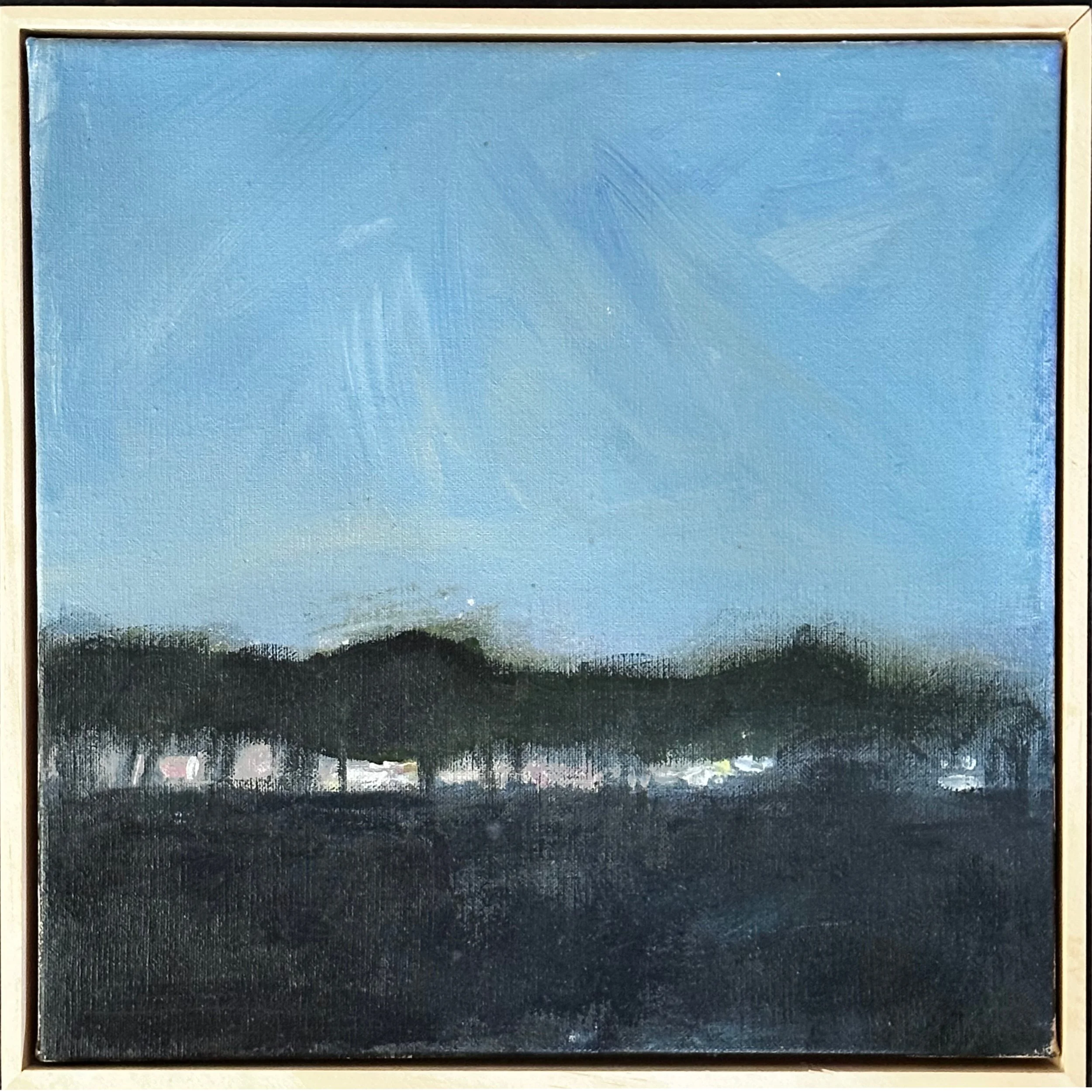 New Farm ark Morning, Oil on Linen, Floating Frame 300x300mm. $800.