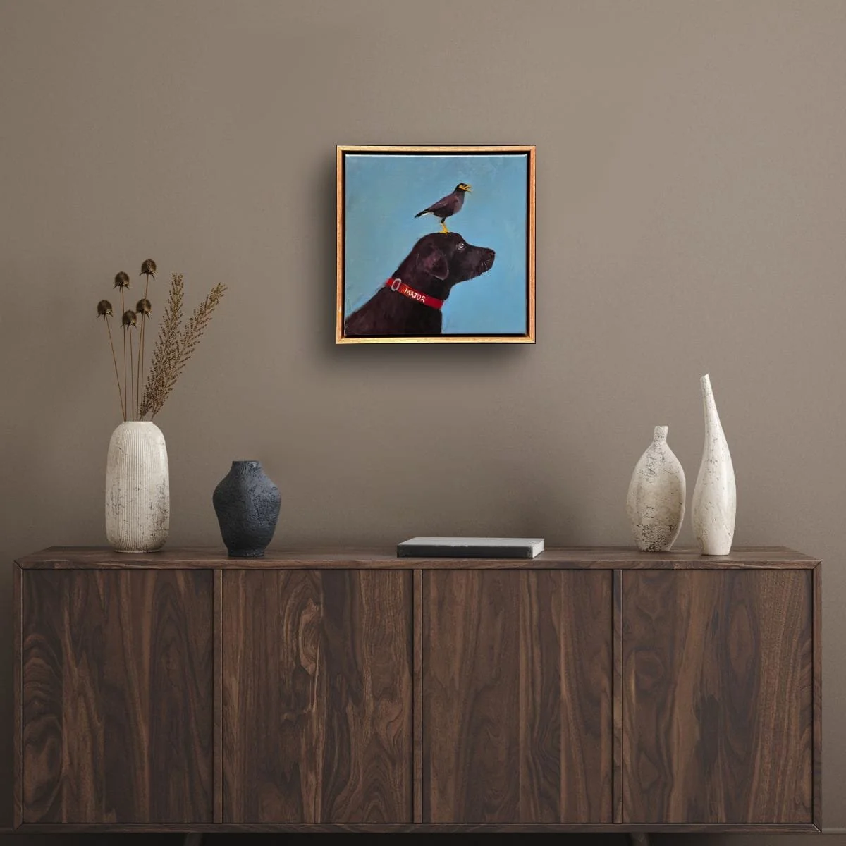 Bird Song: Myna Major, Oil on Linen, Floating Frame 300x300mm $800