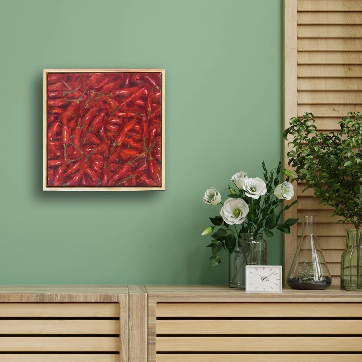 Red Square Oil on Linen, Floating Frame  300x300mm $800