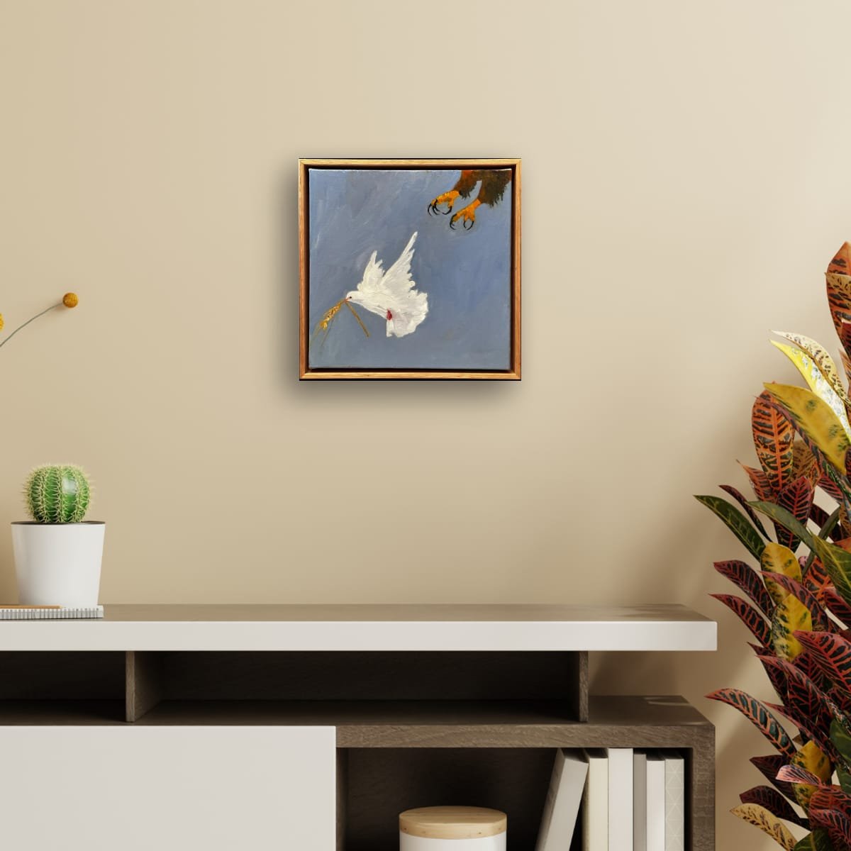 Wheat Love Prey Oil on Linen in Floating Frame 300x300mm $800