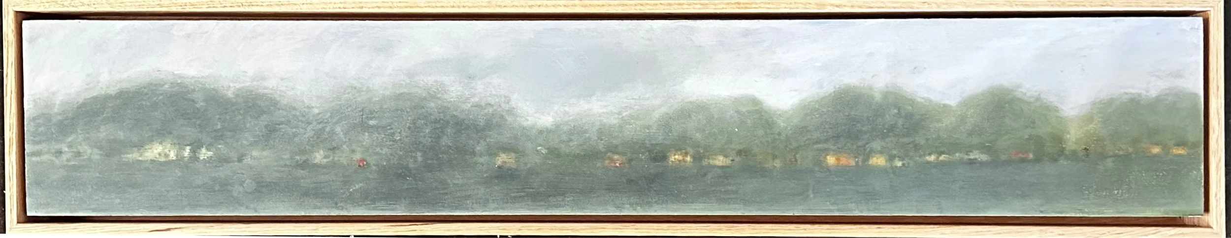 The Long Run - New Farm Park Foggy Morn. Oil on Board, Floating Frame. 900x150mm $950.