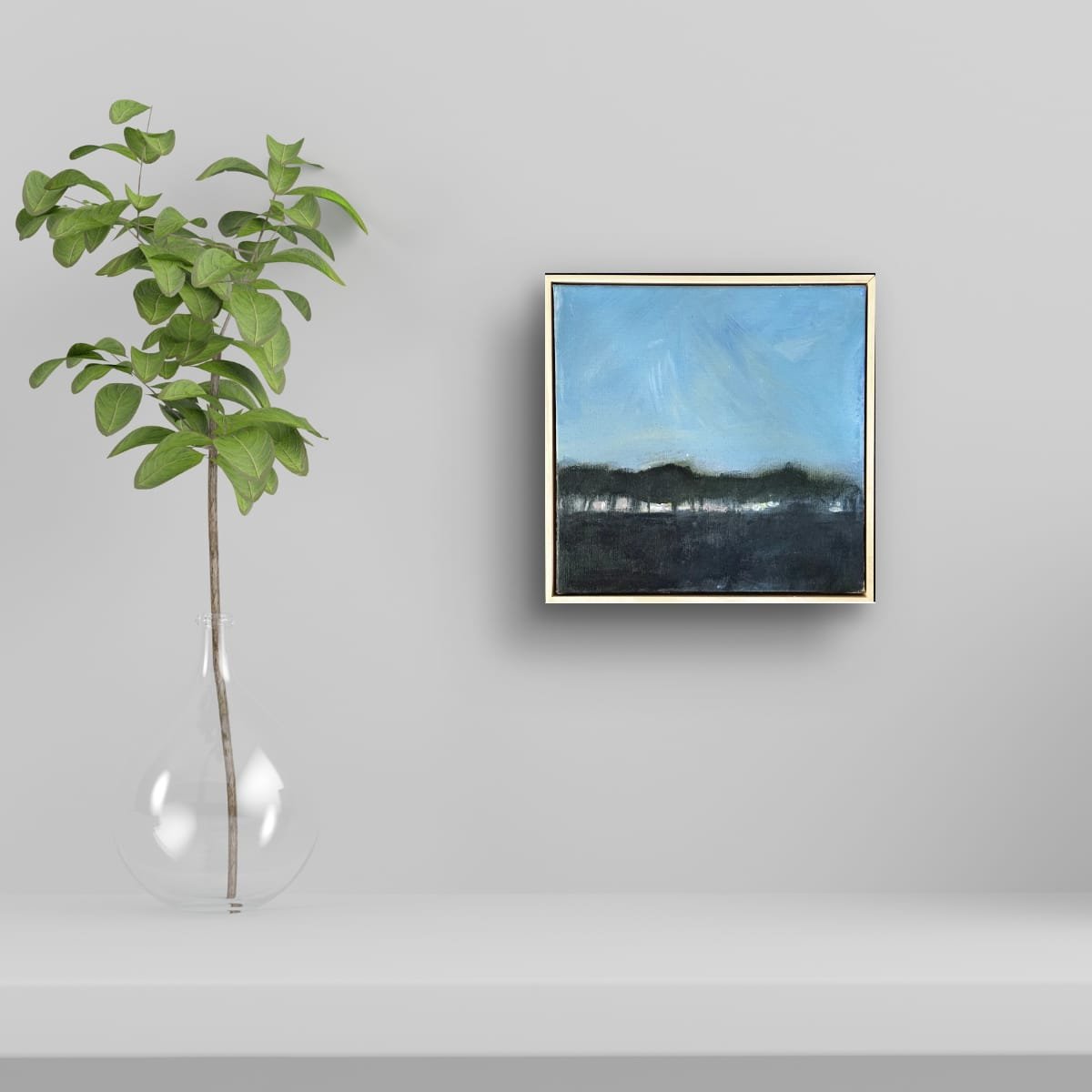 New Farm Park Morning, Oil on Linen, Floating Frame 300x300mm. $800.