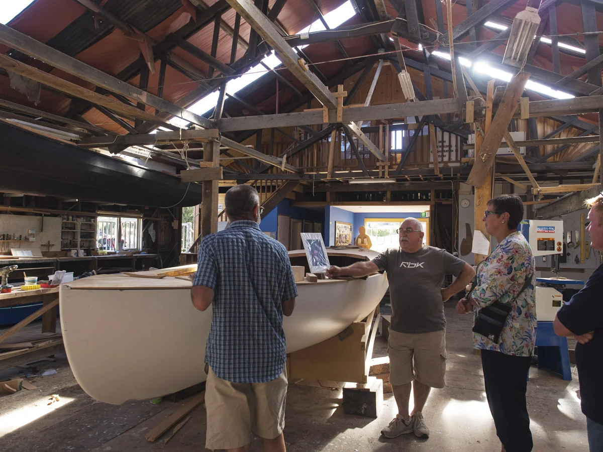 An explanation of what goes into the making of a boat - processes, types of timber etc. One of the boats recently built incorporates timber used around pipelines, cleaned up and recycled. New timber is at a premium.