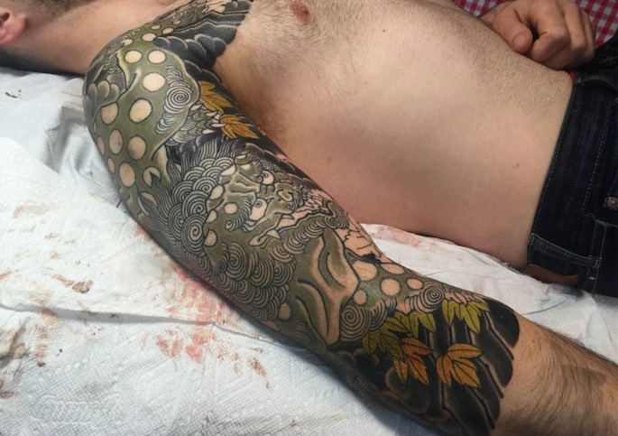In-progress tattoo by Chris O'Donnell 2016