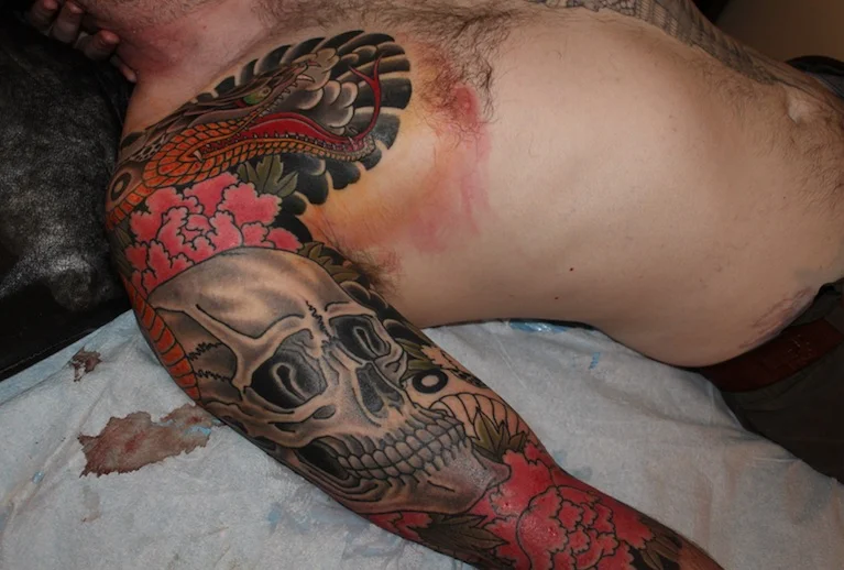 In-progress tattoo by Chris O'Donnell 2017
