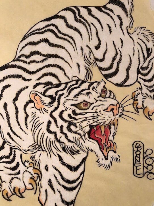 Black & White Tiger Drawing - Asian Art