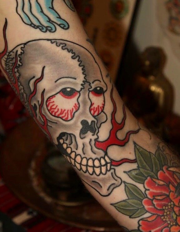 Melting skulls fill sleeve  Skull sleeve tattoos Skull tattoos Skull  tattoo design