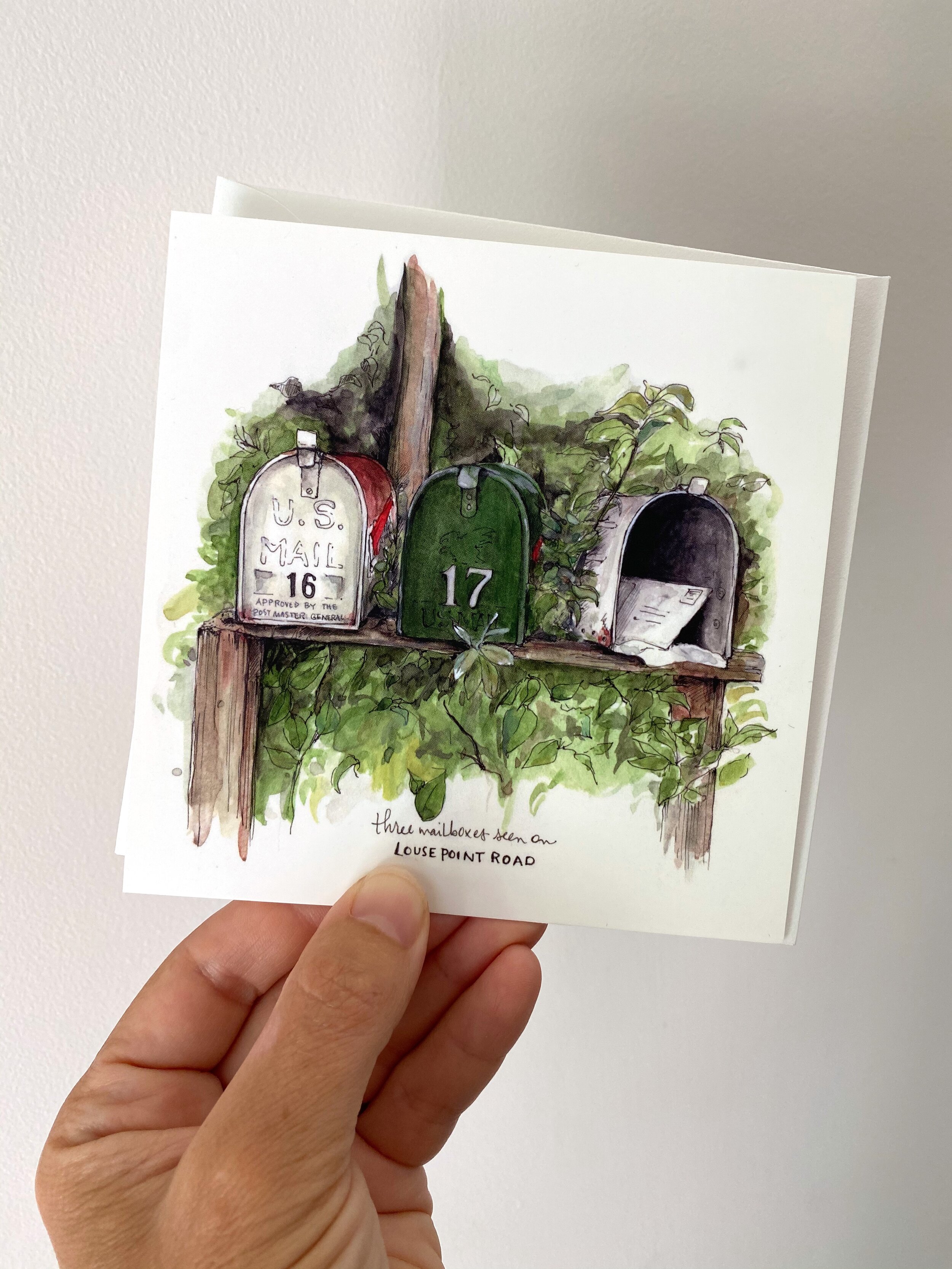 Three Mailboxes Notecard and Envelope