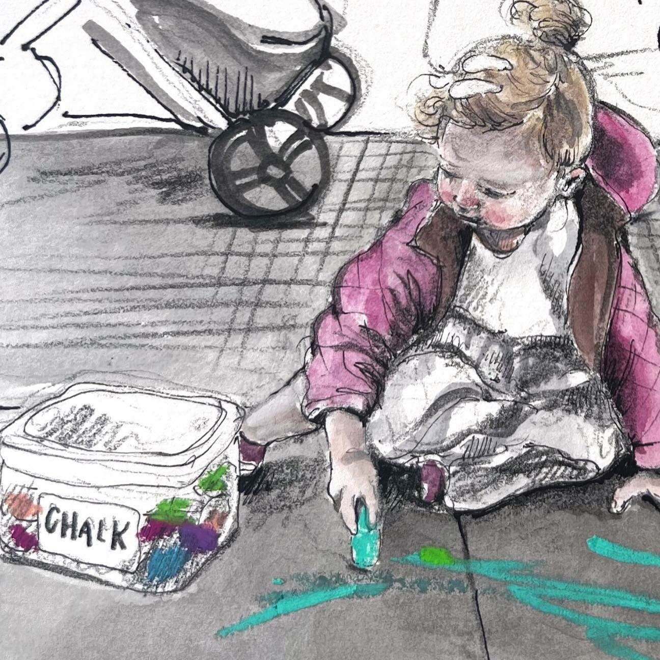 Playing with different materials today, while drawing this little girl. She was playing on the sidewalk in front of the coffee shop where I like to sit in the window. 

Pencil, ink, inktense paint, and oil pastels.

#drawyourworld #drawyourworldwiths