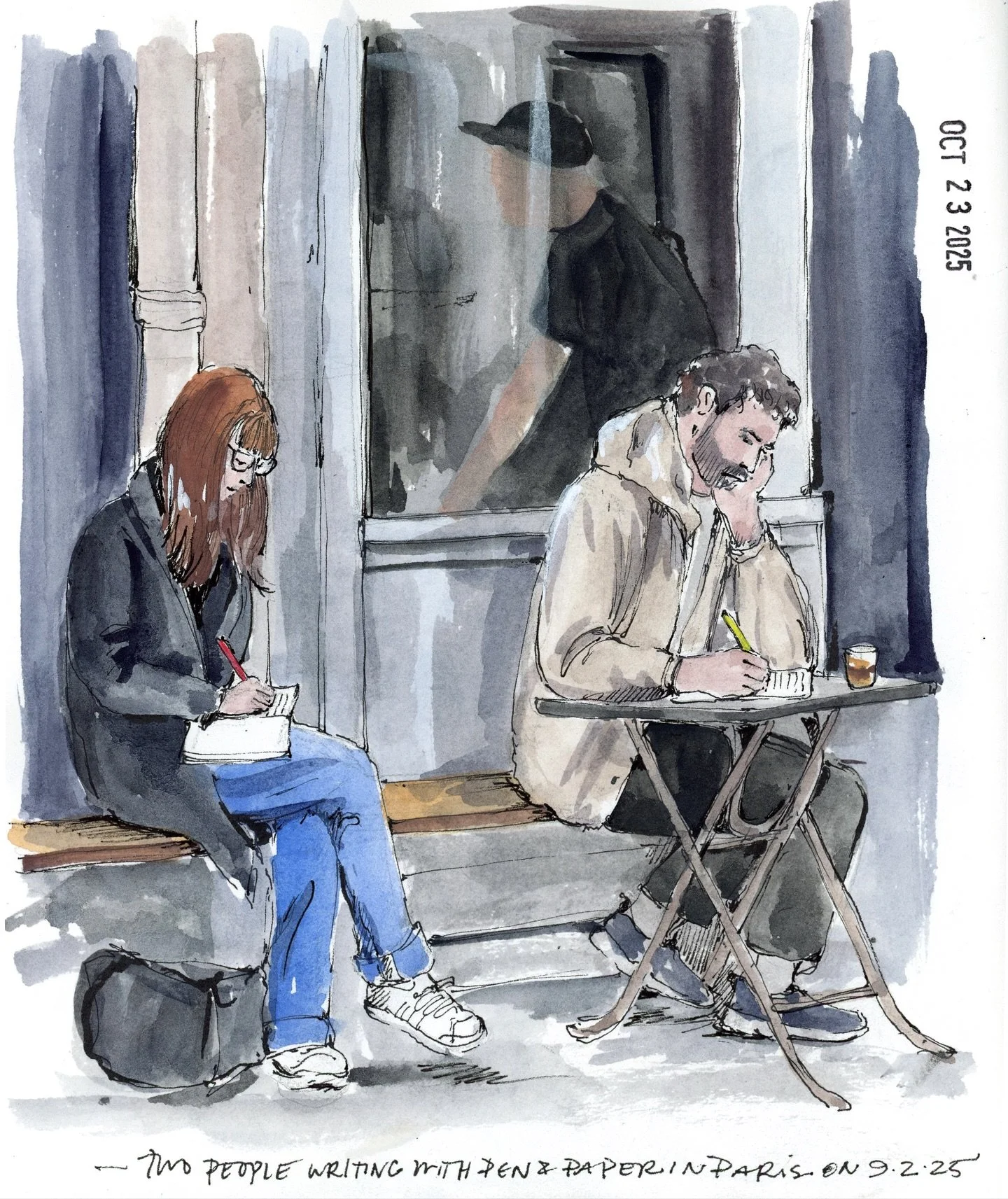 Seeing out people writing with pen and paper, reading actual paper books, maybe drawing. Anything off of their phones. These moments are there if you&rsquo;re looking for them. Here are a few of these sketches done quickly on the subway, and more fin