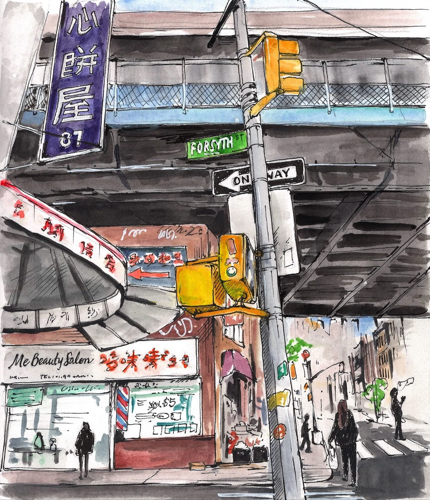 Layers and layers down under the Manhattan bridge. I wrote a post about finding beauty through drawing the grit and unexpected. Have you read it? 
I don&rsquo;t know who sees anything anymore here, but I still persevere with sharing the way that work