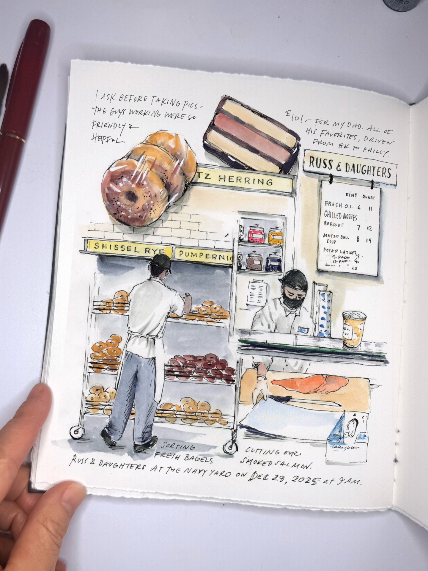 A visit to @russanddaughters in the Brooklyn Navy Yard to bring a spread to my parents in Philadelphia. #drawyourday #drawyourworld #drawyouradventures