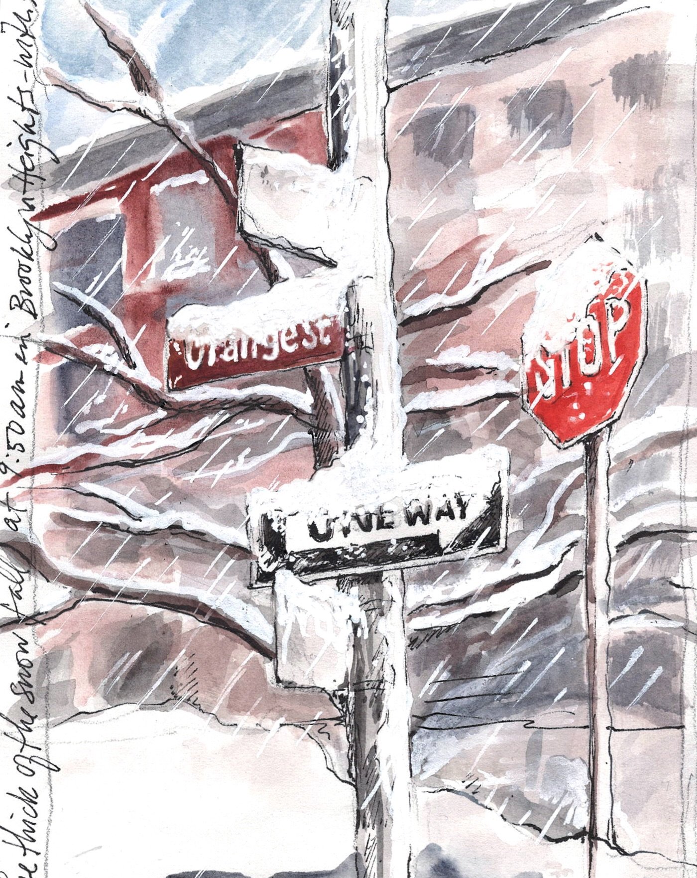 There&rsquo;s some snow here in NYC! More than I&rsquo;ve ever seen in our neighborhood. It&rsquo;s already looking messier, but for a few hours this morning it was magical. ❄️ 💫 
#drawyourday #drawyourworld #drawyouradventures