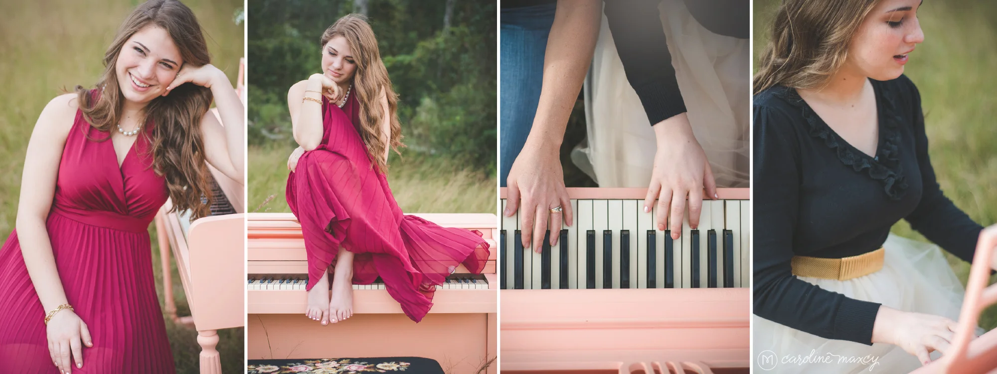 Sebring, FL Senior Photography with Caroline Maxcy Photography and a piano in a field.