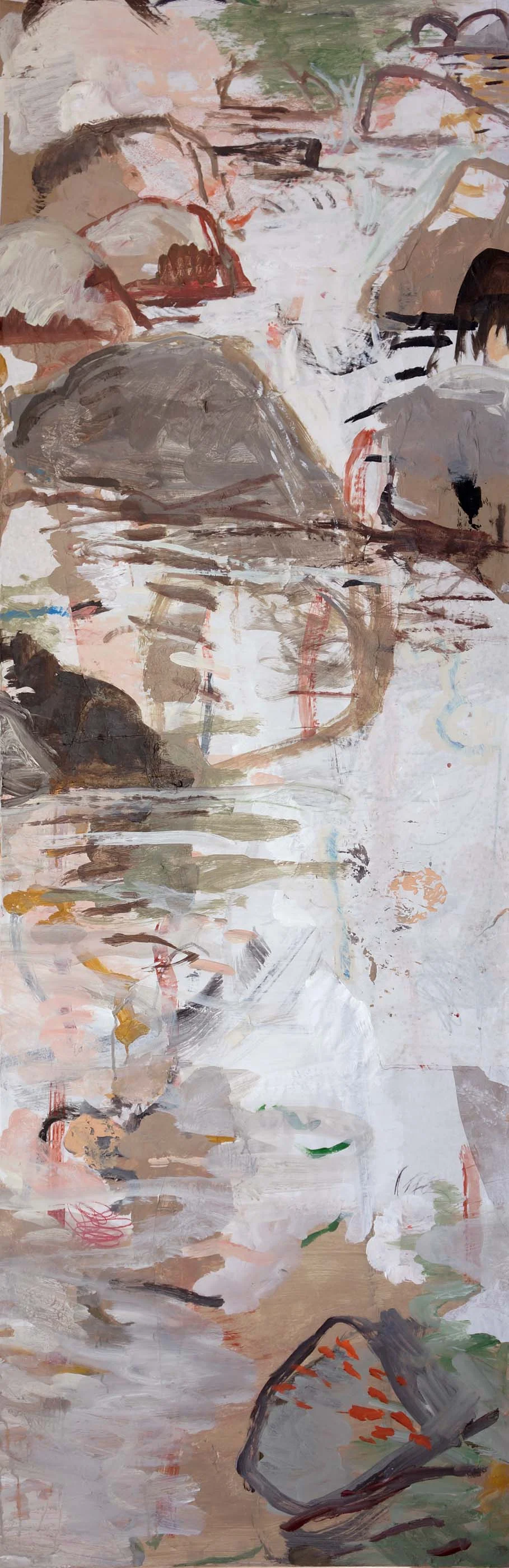 autumn creek 78x25.5" january 9 state 2013 acrylic & collaged paper on canvas