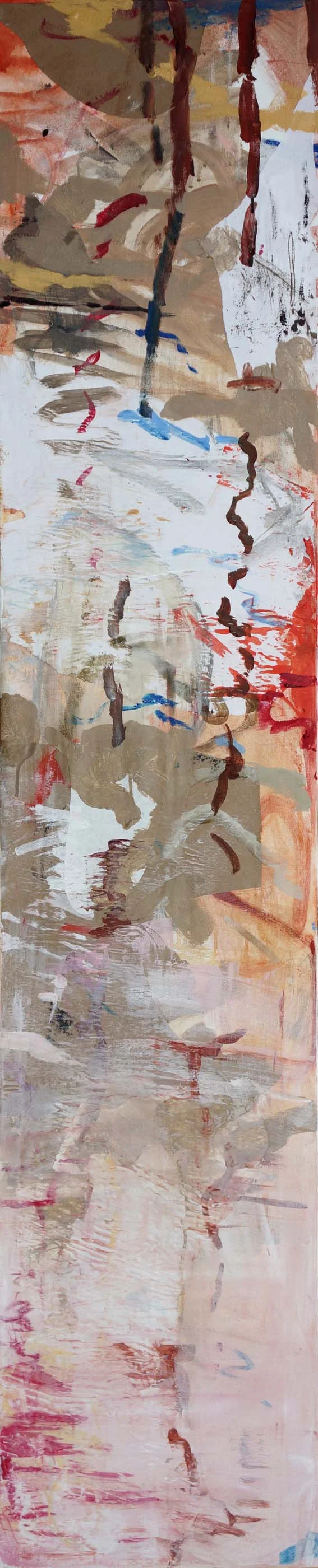 creek with wind 1/2013 78x15" acrylic & collaged paper on canvas