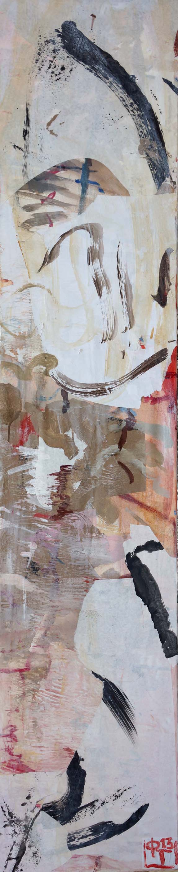 creek with wind 78x15" acrylic & collaged paper on canvas