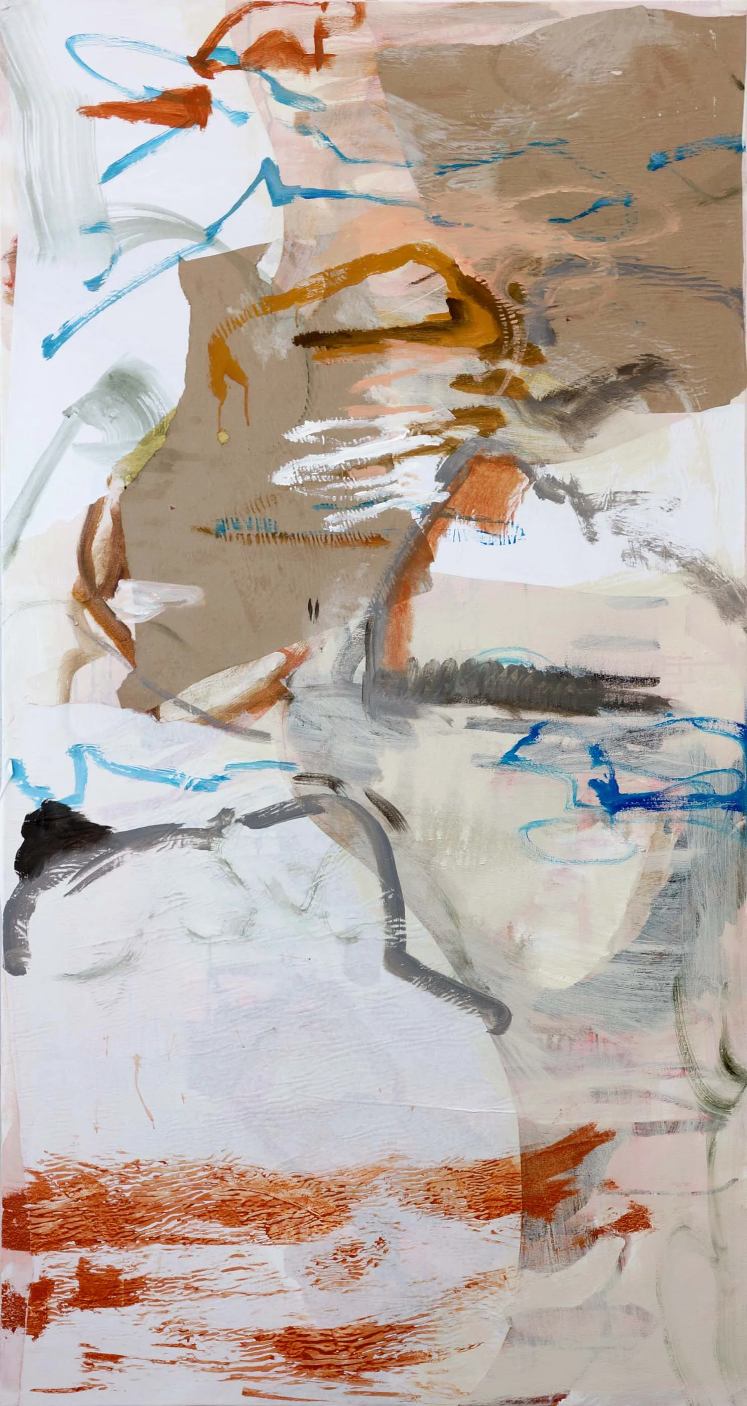 pink creek 72x38" DAY 2 acrylic & collaged paper on canvas
