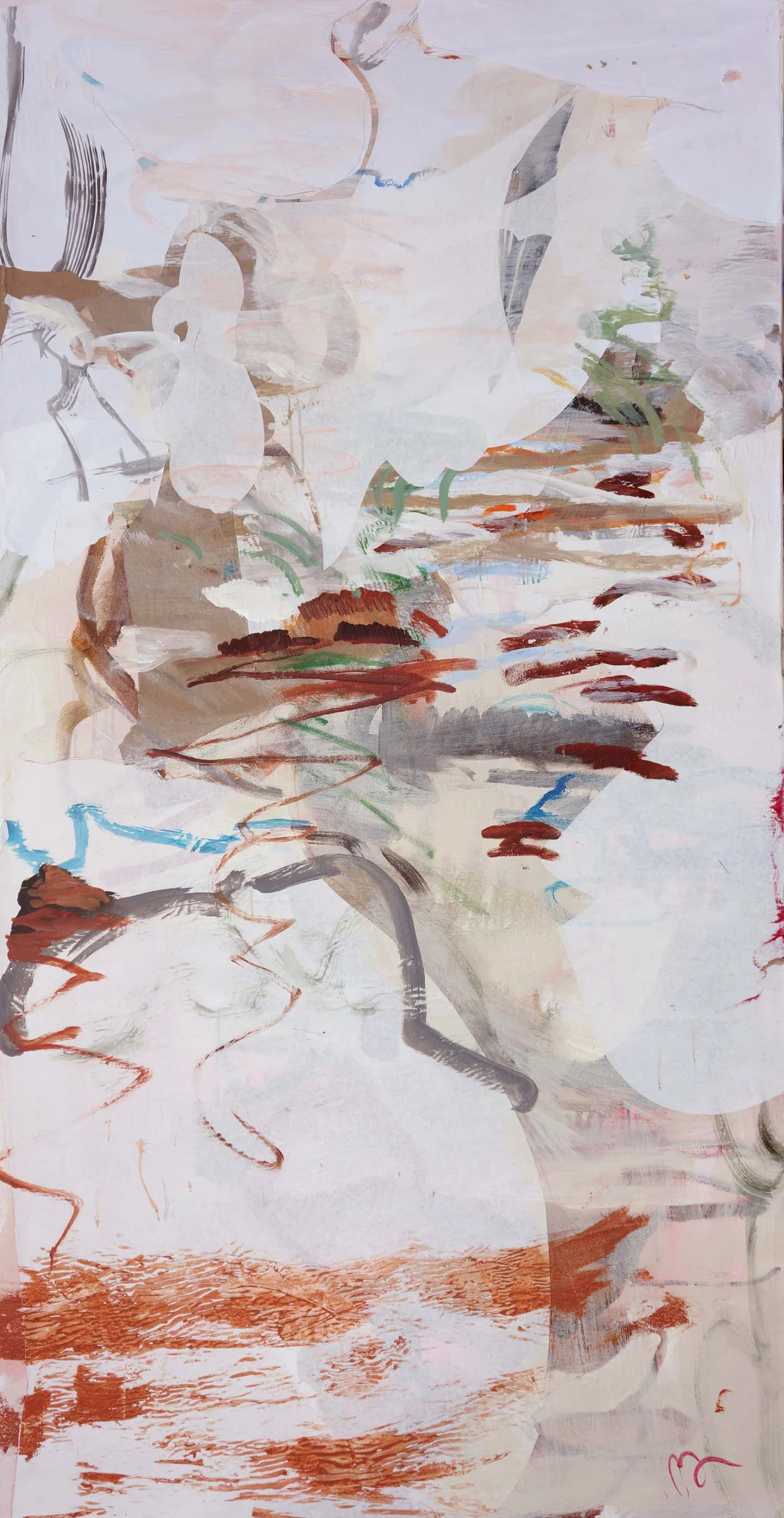 pink creek 72x38 jan. 26 - painting now complete acrylic & collaged paper on canvas