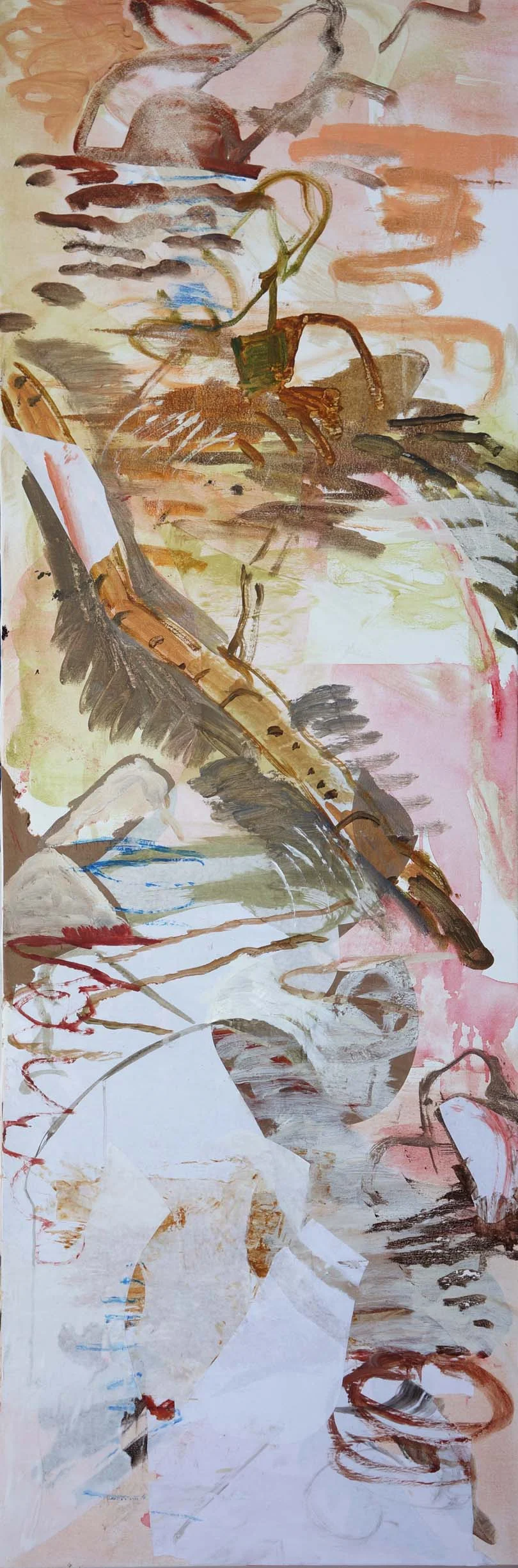 song creek 78x26" acrylic & collages paper on canvas