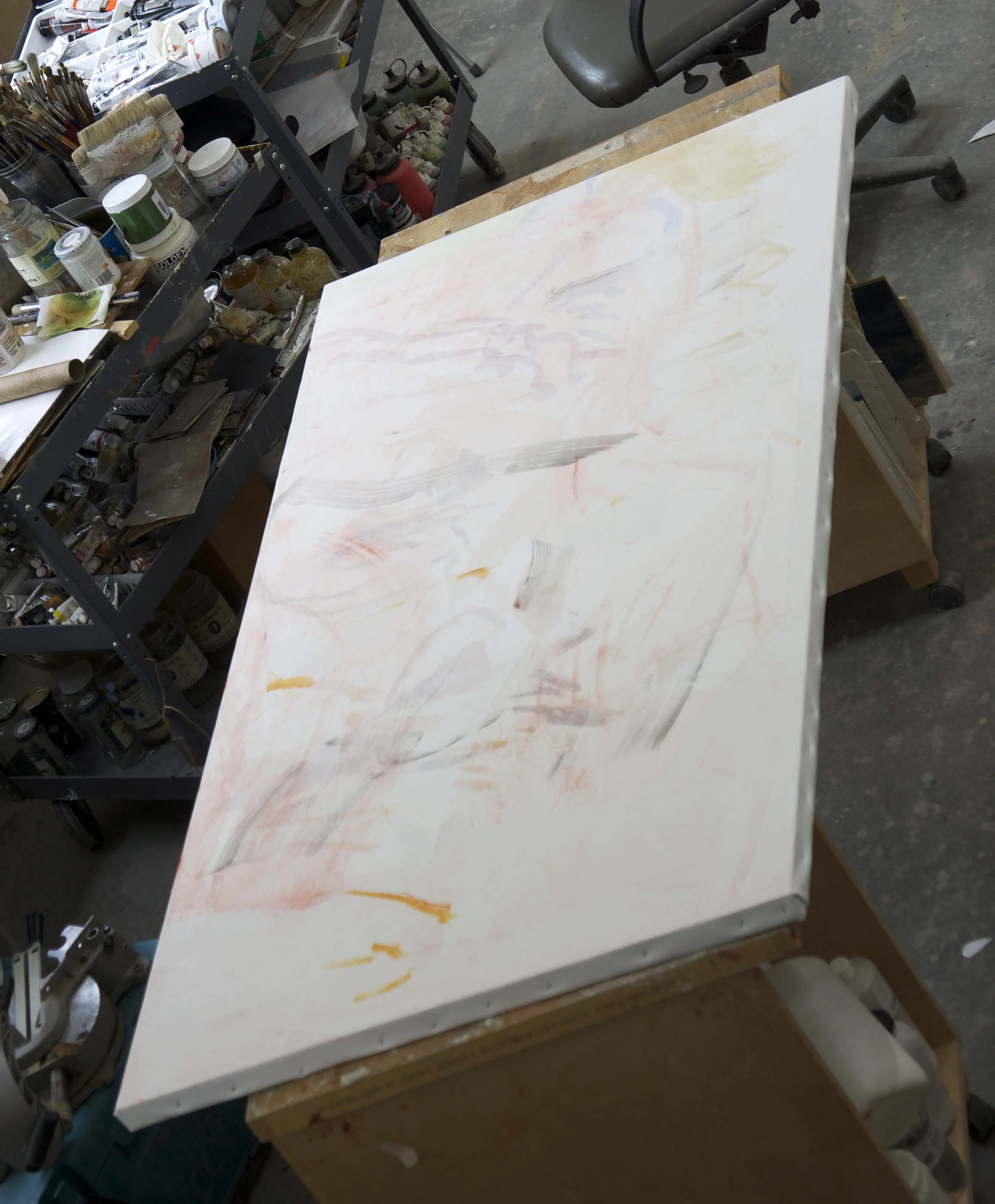 DAY 1: liang creek 72x38" acrylic & collaged paper on canvas