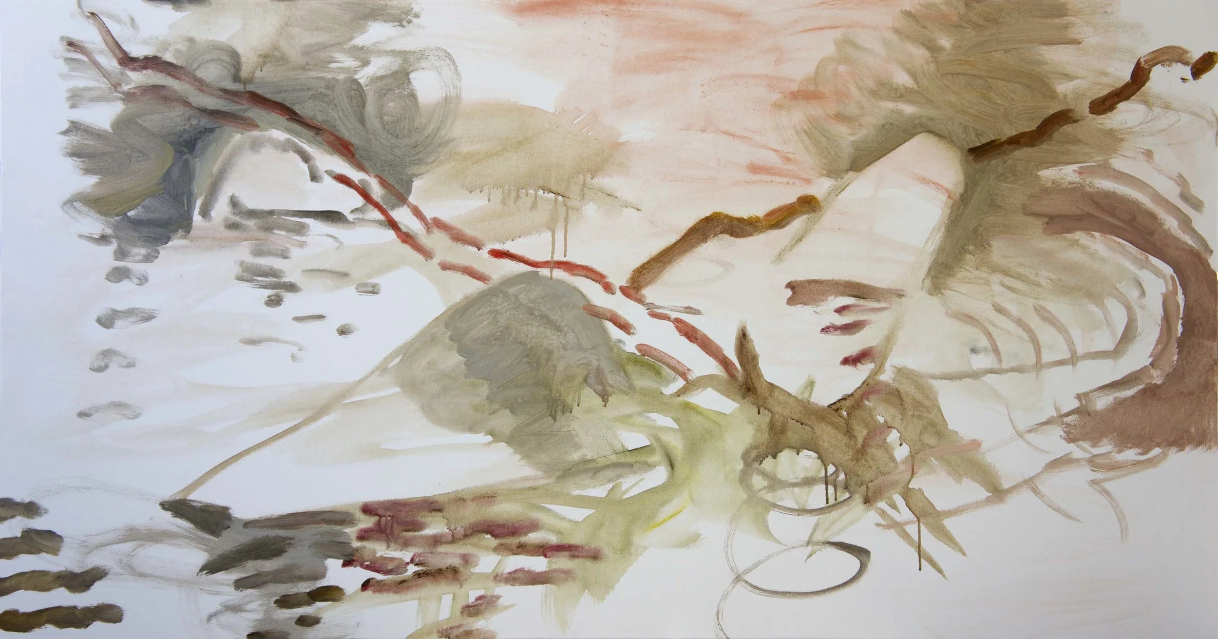 STAGE 1 yanxi creek 38x72" acrylic & collaged paper on canvas