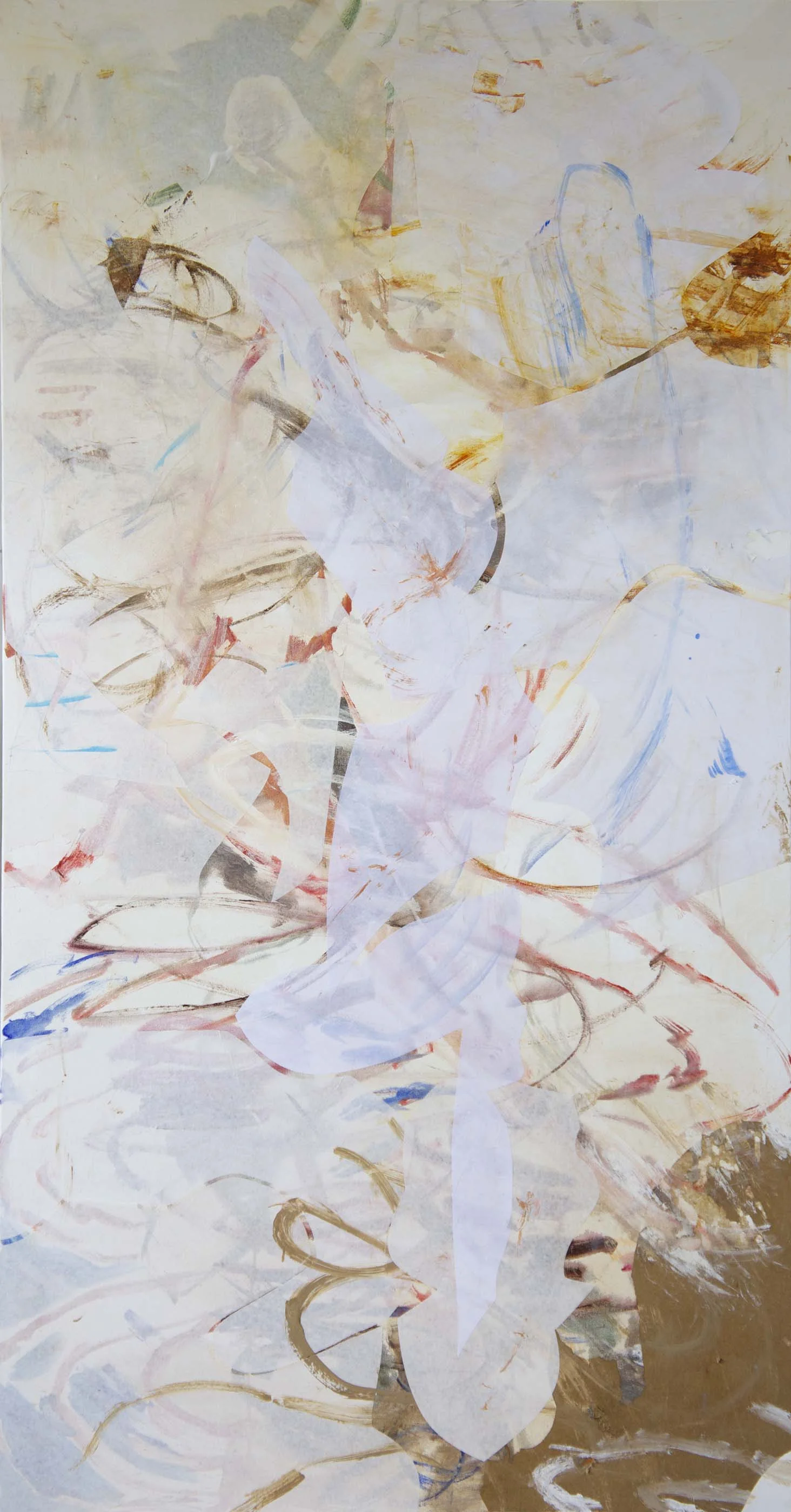 STAGE 2 gonglin creek 72x38" acrylic & collaged paper on canvas