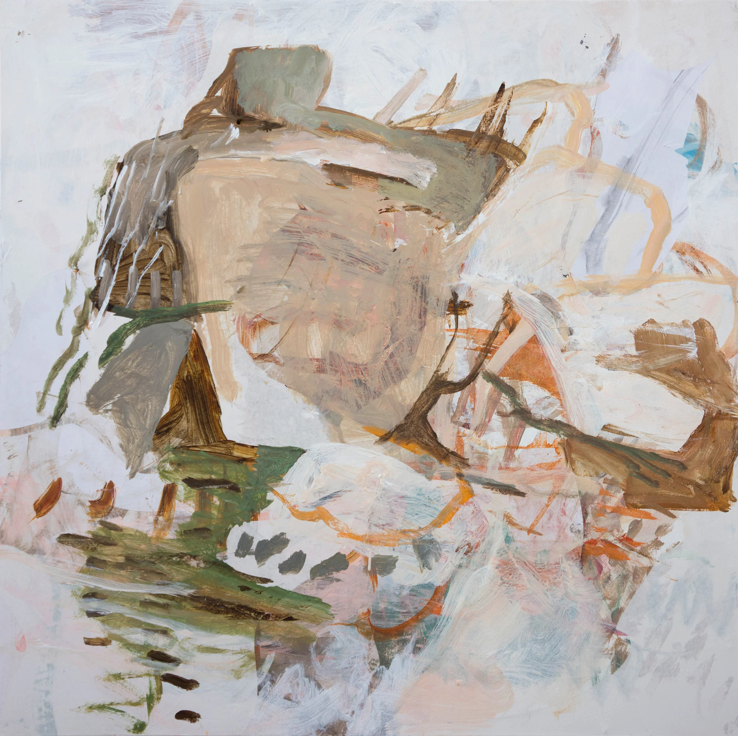 STAGE 8: ciyu creek 38x38" acrylic & collaged paper on canvas